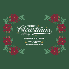 Celebration card of christmas party, with texture decor of leaf flower frame. Vector
