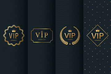 Collection of design elements,labels,icon,frames, for packaging,design of luxury products.Made with golden foil.Isolated on black background. vector illustration - obrazy, fototapety, plakaty
