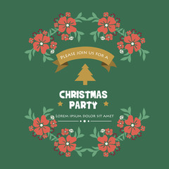 Card template christmas party, with elegant orange flower frame background. Vector