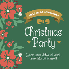 Card template christmas party, with elegant orange flower frame background. Vector