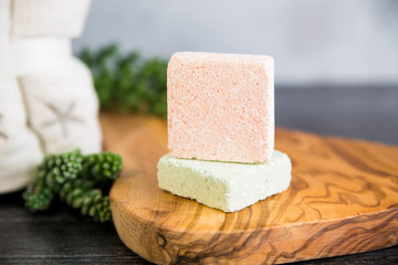 Green and pink bath bombs