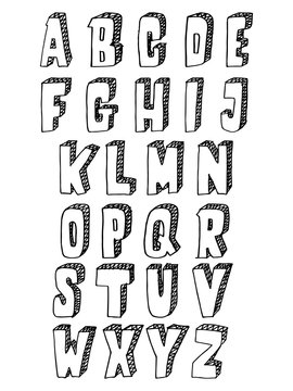 Hand drawn set of alphabet. letters font set. black letter on White background. modern lettering