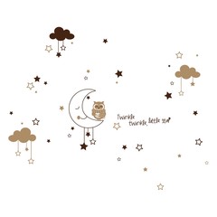 An cute owl and the lovely moon in the sky with clouds and stars