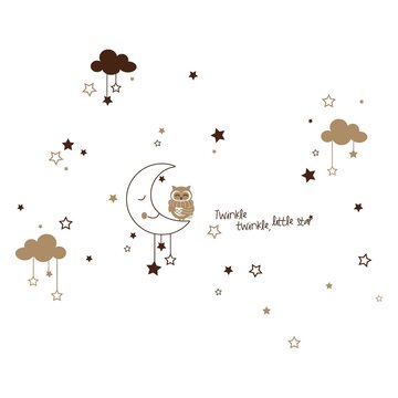An cute owl and the lovely moon in the sky with clouds and stars