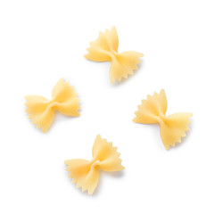Tasty uncooked pasta on white background