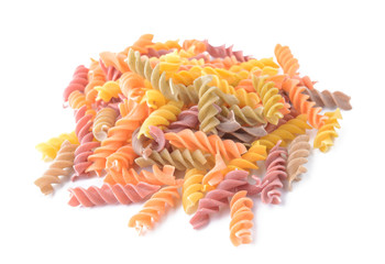 Tasty uncooked pasta on white background