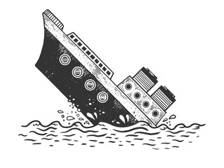 Fototapeta premium Sinking steamboat ship sketch engraving vector illustration. T-shirt apparel print design. Scratch board style imitation. Hand drawn image.