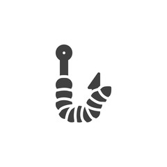 Fototapeta premium Fishing hook with worm vector icon. filled flat sign for mobile concept and web design. Worm on hook glyph icon. Symbol, logo illustration. Vector graphics