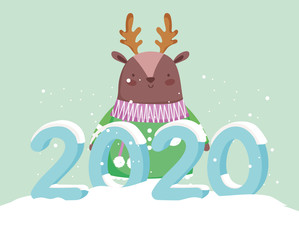 happy new year 2020 celebration reindeer with sweater snow