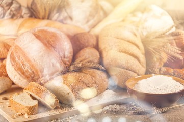 Fototapeta na wymiar Homemade breads, croissant puff cinnamon, breakfast food