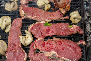 Grilled meat made with coal.