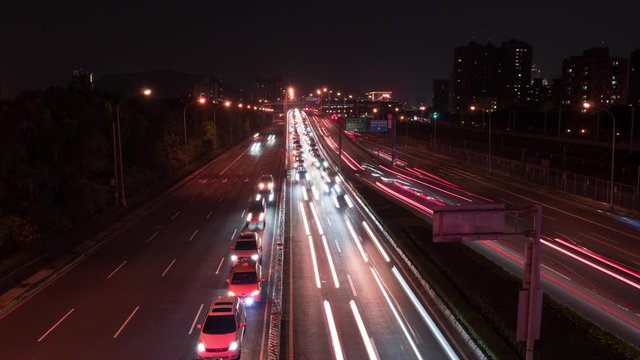 4K Time lapse expressway top view, heavy traffic at rush hour in a big city. 