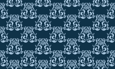 Seamless abstract light blue floral pattern on a dark blue background.