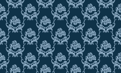 Dark blue color abstract background, motif of leaf flower light blue.