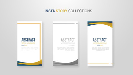 insta story design template banner with 3 option list and wave golden shape - vector