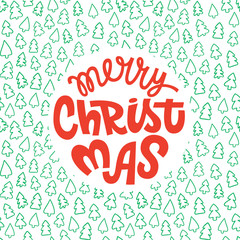 Hand drawn greeting card with decorative elements and lettering. Merry Christmas greeting card design. Template for posters, invitations, flyers.