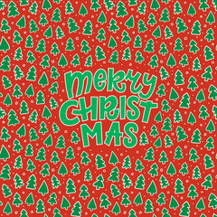 Hand drawn greeting card with decorative elements and lettering. Merry Christmas greeting card design. Template for posters, invitations, flyers.