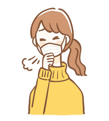 Illustration of a woman coughing with a mask