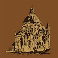 Fototapeta na wymiar Venice. Cathedral of Santa Maria della Salute. Vector sketch