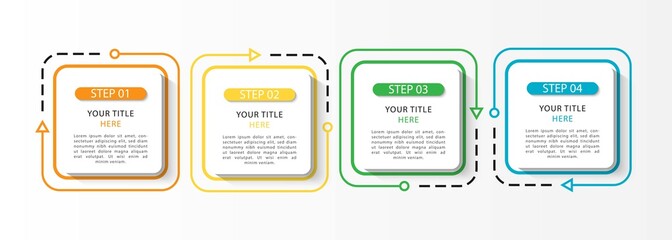 Vector infographic design template with 4 options or steps. Can be used for process diagram, workflow layout, info graph, annual report, flow chart. Vector Illustration