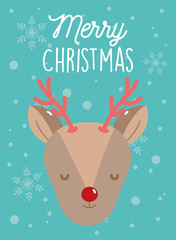 Fototapeta premium merry christmas celebration cute reindeer head snowflakes