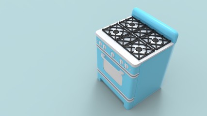 3d rendering of a blue retro vintage cooking stove isolated