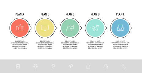 Vector flat line template circle infographics. Business concept with 5 options and arrows. Five steps for content, flowchart, timeline, levels, marketing, presentation, graph, diagrams, slideshow