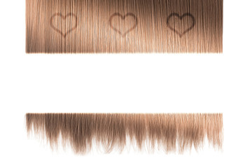 Cuted brown hair ends, isolated on white background. Space for text