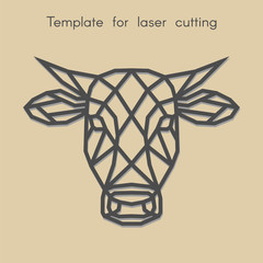 Template animal for laser cutting. Abstract geometriс cow for cut. Stencil for decorative panel of wood, metal, paper. Vector illustration.