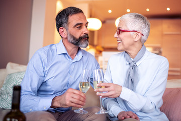 Mature couple toasting together