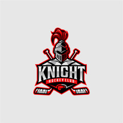 Hockey club logo design with knight mascot. Logo design for hockey club - obrazy, fototapety, plakaty