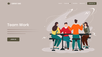 Business people working together on workplace for Teamwork concept based landing page design.