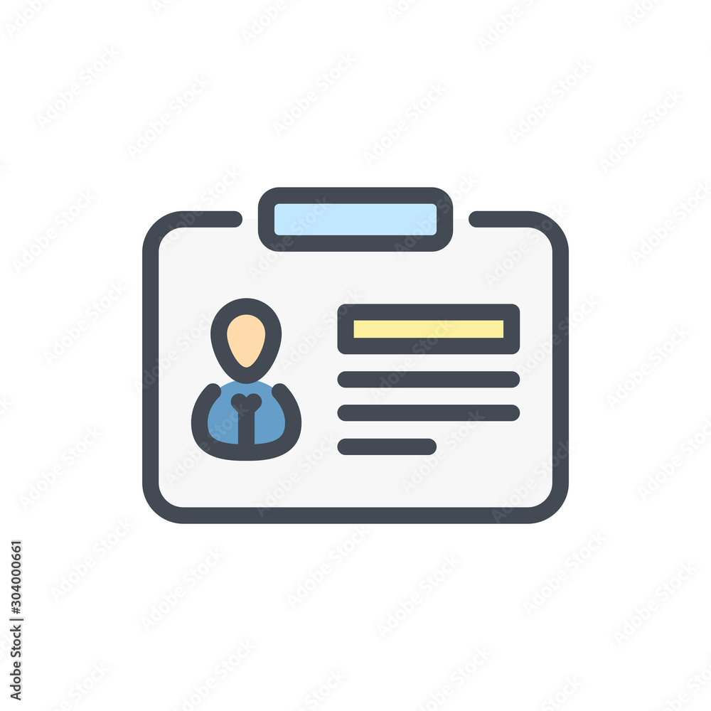 Poster profile id card color line icon. user account identification card vector outline colorful sign.