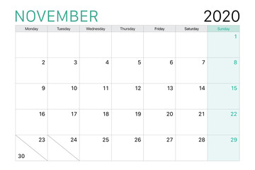 2020 November illustration vector desk calendar