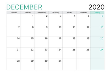 2020 December illustration vector desk calendar