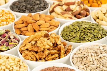 Various kind of nuts and seeds