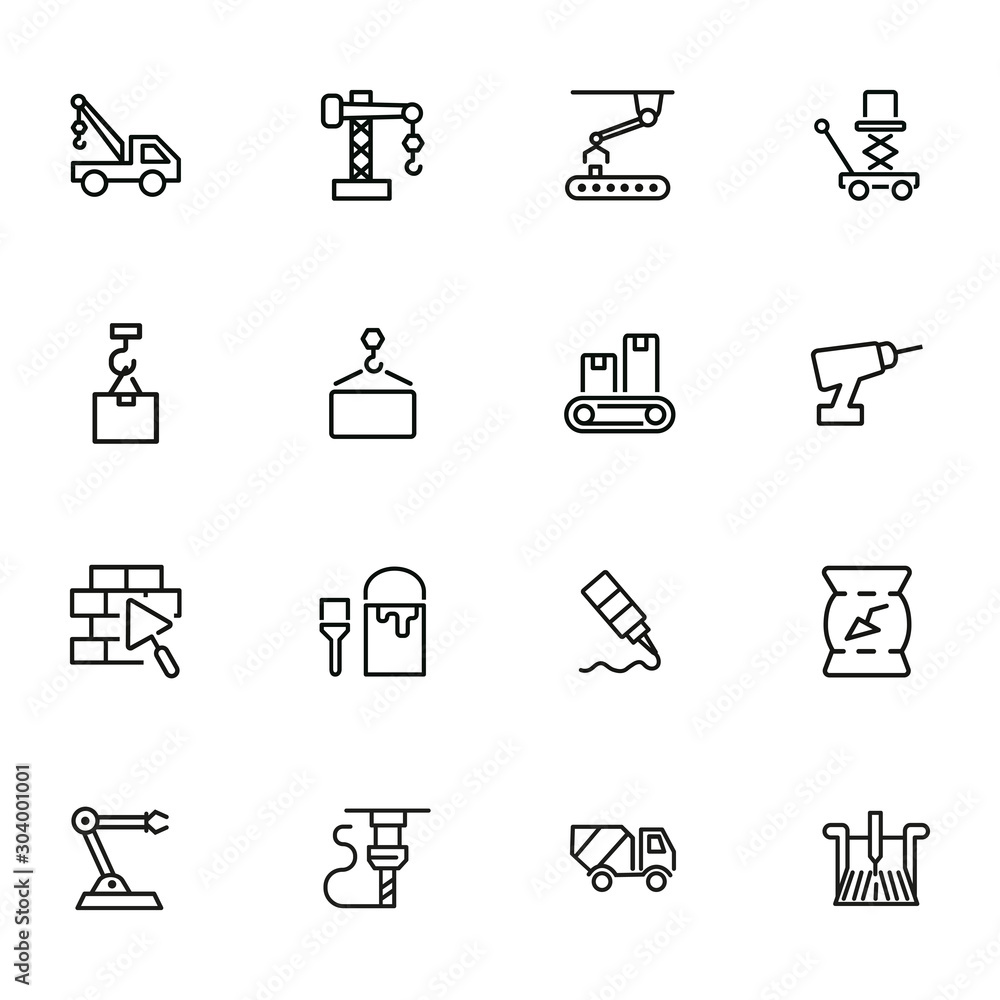 Aufkleber building machines icons. set of line icons on white background. block, engineer, system. constructio