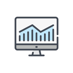 Online statistics color line icon. Computer with analytics report vector outline colorful sign.