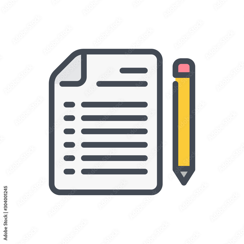 Aufkleber agreement color line icon. document with pencil. contract vector outline colorful sign.