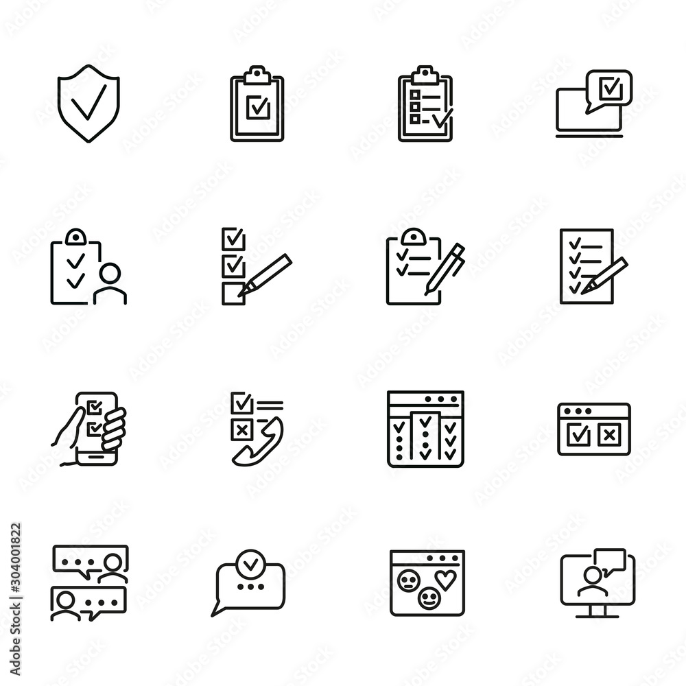 Aufkleber checkmarks line icon set. ticks, list, clipboard. survey concept. can be used for topics like custom