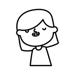 smiling cute little girl on white background thick line