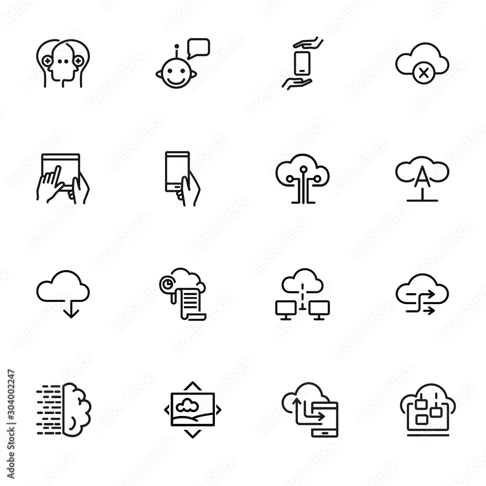 Poster cloud computing line icon set. exchange, networking, print. information technology concept. can be u