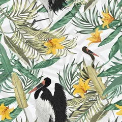 Gordijnen Tropische bladeren naadloze ooievaar vogel abstracte geometrische backgroun © berry2046
