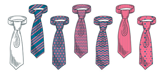 Bright knotted ties hand drawn illustrations set