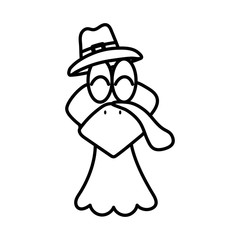happy thanksgiving day turkey head with pilgrim hat thick line