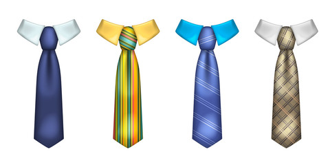 Colorful striped male neckties realistic illustrations set