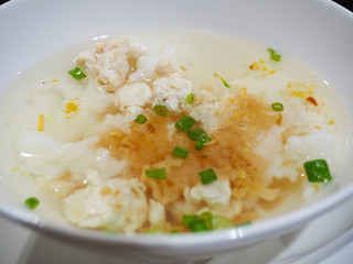 Boiled rice with pork asian breakfast