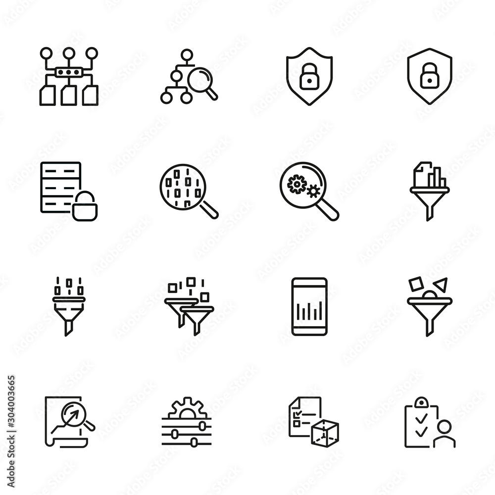 Poster data management line icon set. connection, technology, searching. database concept. can be used for 