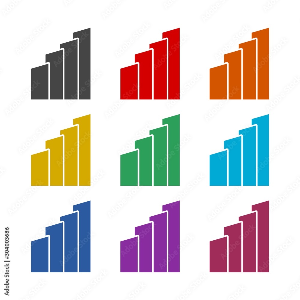 Poster growing graph color icons set isolated on white background