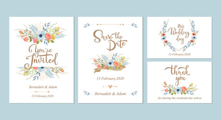 Fototapeta na wymiar Floral wedding invitations vector design templates set